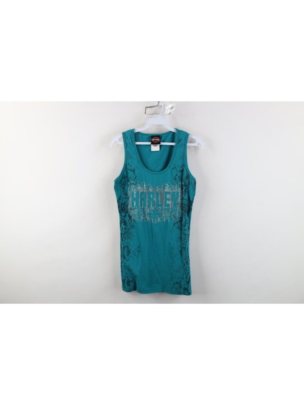 Vintage Y2K Harley Davidson Womens Medium Sequin Snakeskin Tank Top T-Shirt Teal